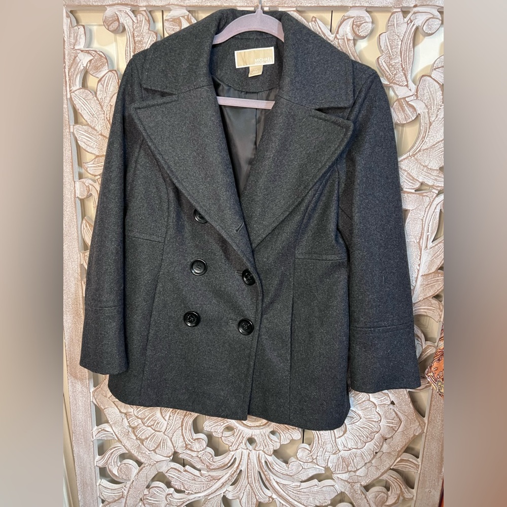 EUC Michael Kors Gray Wool Blend Double Breasted Peacoat Sz Sm